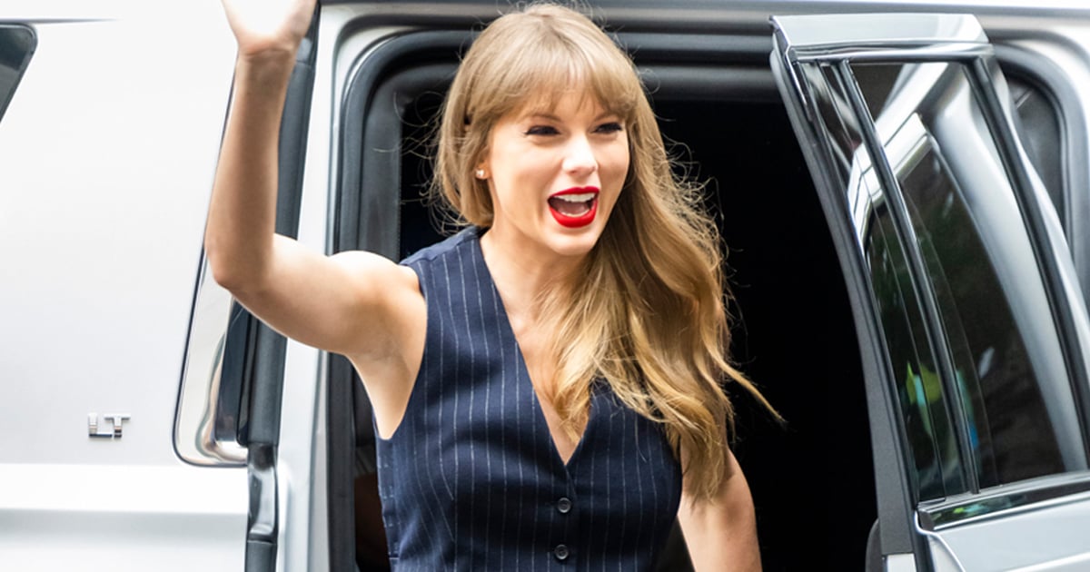 Taylor Swift Serves Business Casual in a Pinstripe Suit and Red Pumps