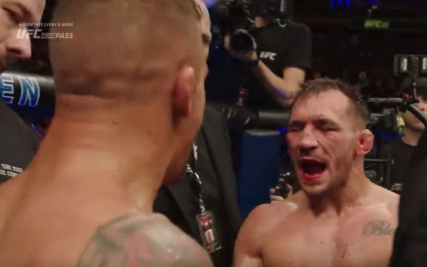Watch the heated exchange between Dustin Poirier and Michael Chandler following their epic battle at UFC 281 (Video)