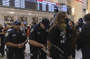 ‘Jews say cease-fire now’: New York City’s Grand Central Station swarmed by hundreds of protesters demanding peace in Gaza