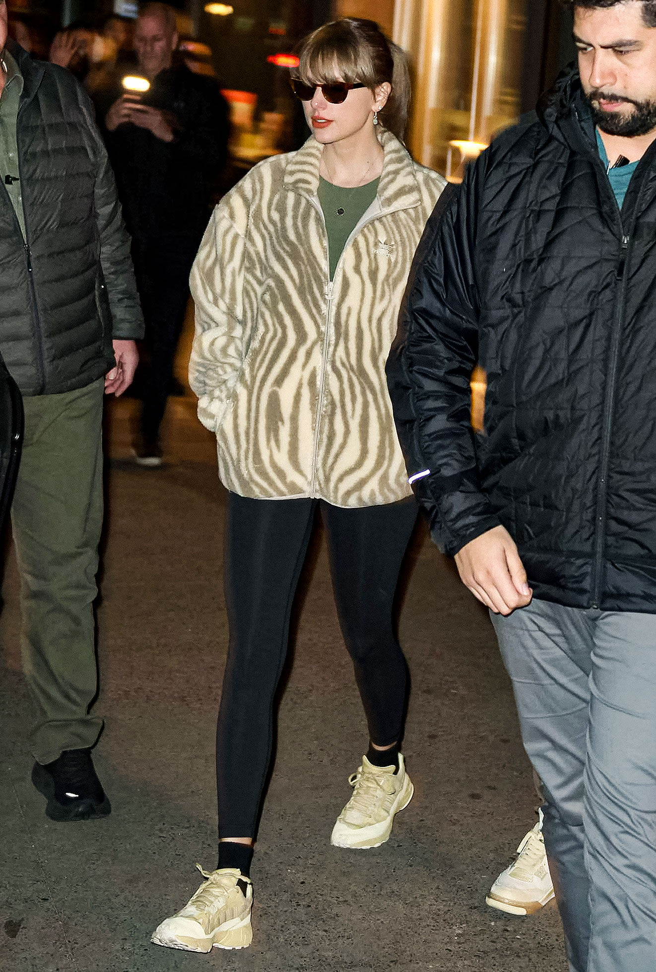 Taylor Swift Steps Out In — Gasp! — Leggings and Zebra-Print Fuzzy Jacket