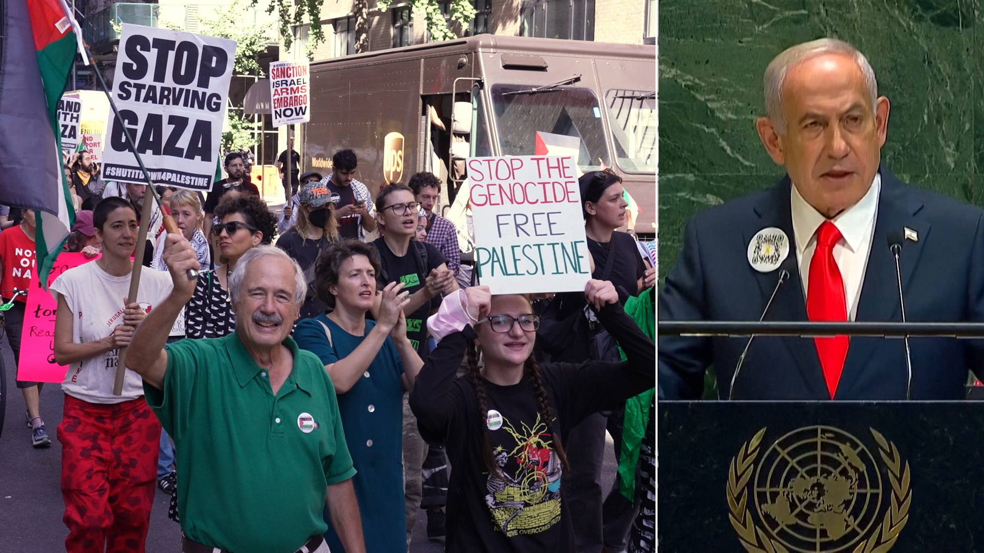 “War Criminal”: Thousands Call to Arrest Netanyahu, March at U.N. Against Gaza Genocide