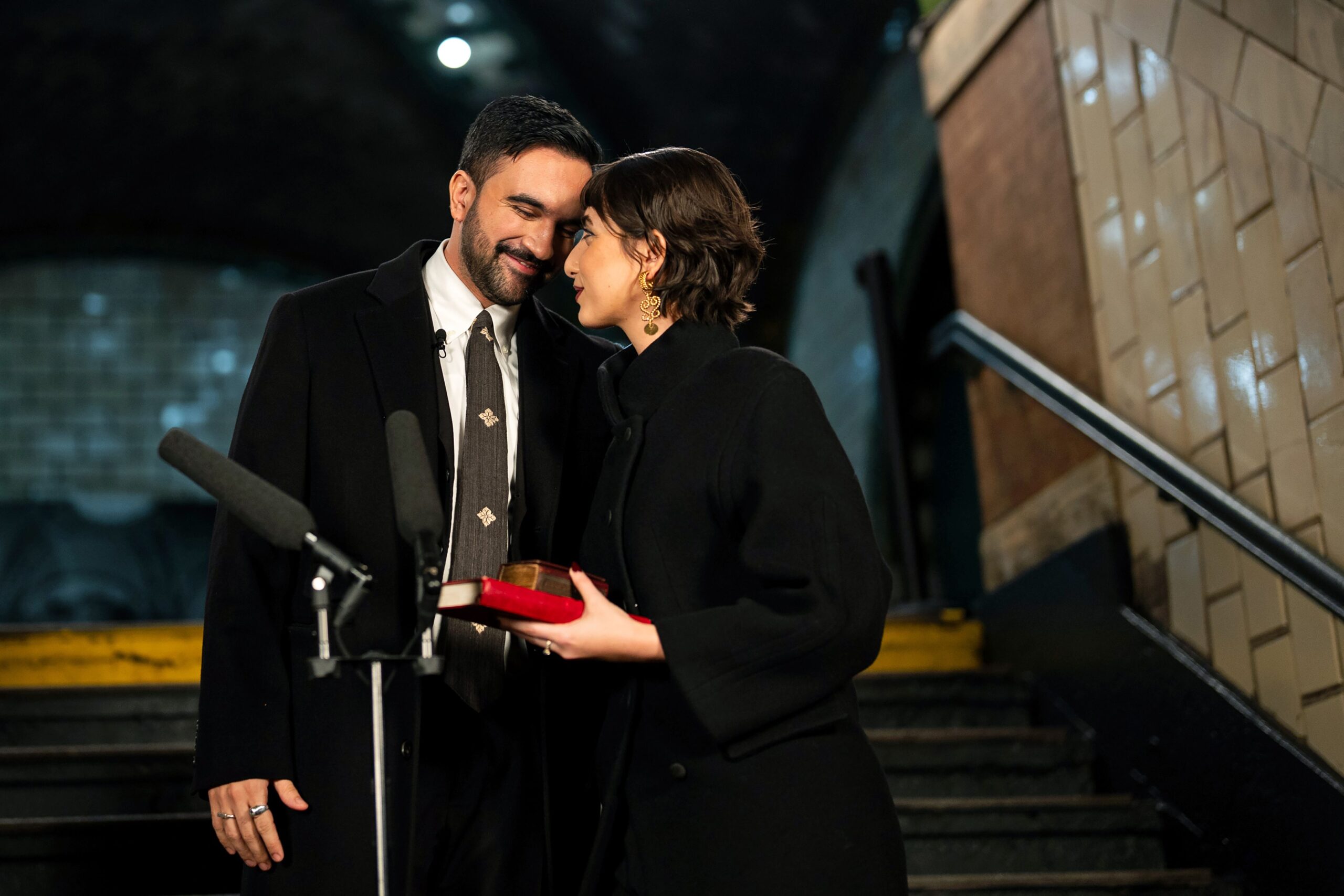 New York City Mayor Zohran Mamdani and Rama Duwaji Matched in Sleek Black at His Swearing In